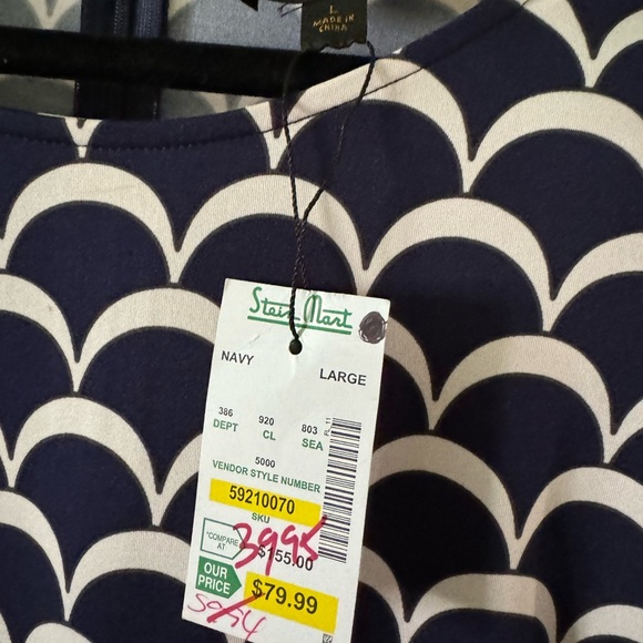 NWT Julie by Julie Brown long sleeve navy and white dress size L - Picture 3 of 6